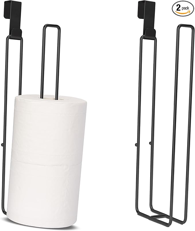 Black Toilet Paper Holder, Bathroom Toilet Paper Roll Holder with Storage Extra 2 Rolls, Over The Tank Toilet Paper Holder with Storage, Stainless Steel, 2Pcs