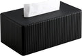 KINGFOM PU Leather Tissue Box Cover Rectangular Tissue Box Holder with Magnetic Bottom, Napkin & Facial Tissue Holder Dispenser for Home, Office (Decorative Pattern-PU Leather, Black Stripe)