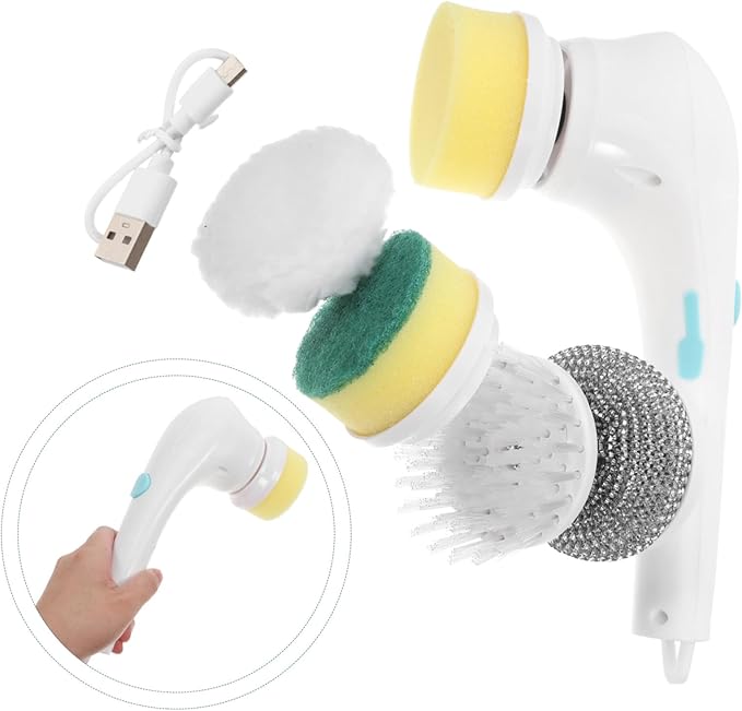 Alipis Multi-Function Cordless Electric Scrubber Cleaning Brush with Interchangeable Heads for Bathroom and Kitchen Lightweight and Design for Easy Use