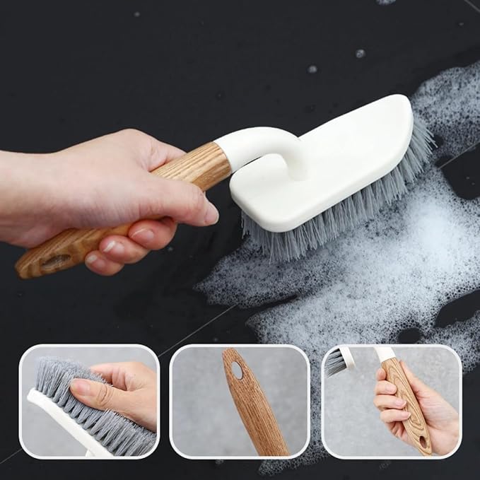 Hard Bristle Toilet Cleaning Brush with Wood Handle Bathroom Scrub Brush for Floor Tile and Grout Cleaning for Toilet and Bathtub Use