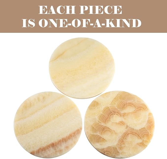 BCS Round Marble Vanity Tray for Bathroom Counter- 10 inch Natural Mexico Onyx Stone Tray for Perfume, Jewelry, Makeup Organizer, Luxury Dresser & Nightstand Decor