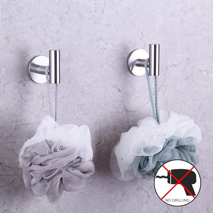 GERZWY Adhesive Hooks Heavy Duty Wall Hooks Waterproof Stainless Steel Coat Hooks Towel Robe Hook Rack Wall Mount - 2-Packs - Brushed Finish DZY026-LS