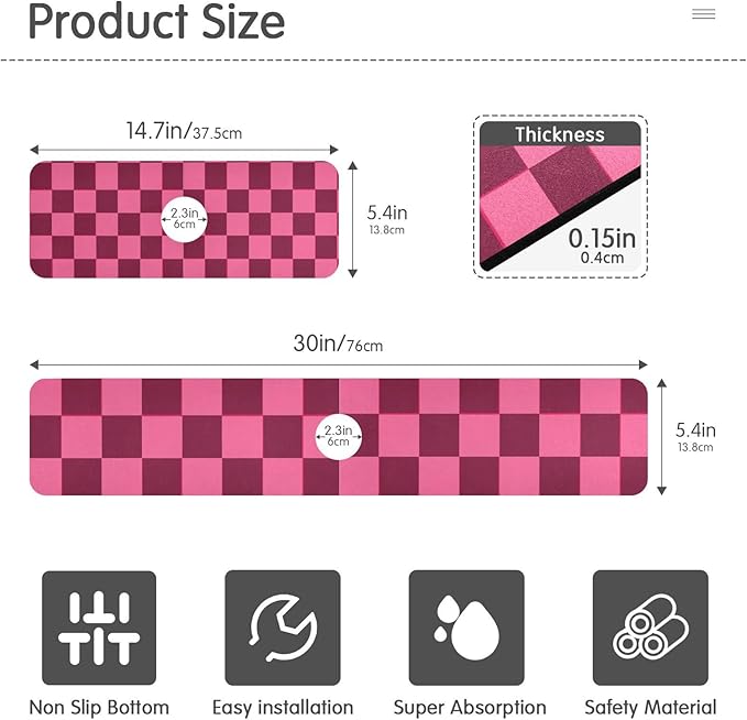 Checkered Hot Pink Kitchen Sink Splash Guard Sink Faucet Mat Faucet Handle Drip Catcher Drain Mats for Kitchen Bathroom Countertop Absorbent Dish Drying Pad 2Pack 14.7x5.4IN
