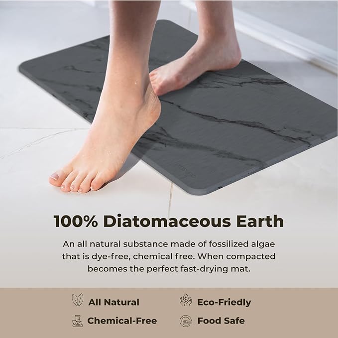 Stone Bath Mat Diatomaceous Earth Shower Mat Non-Slip Super Absorbent Diatomite Stone Bath Mats for Bathroom Floor Quick Drying Natural Easy to Clean (23.5 x 15) - Graphite