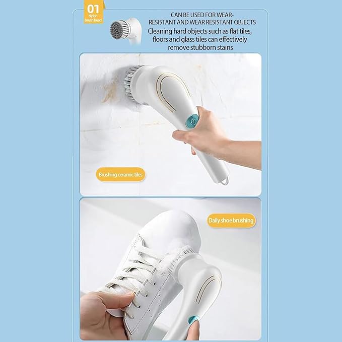 Electric Spin Scrubber, Electric Spin Cleaning Brush with 5 Brush Heads - USB Rechargeable Cordless Cleaning Tools - Electric Spin Cleaning Brush Suitable for Bathroom Wall Tiles Floor Bathtub Kitchen