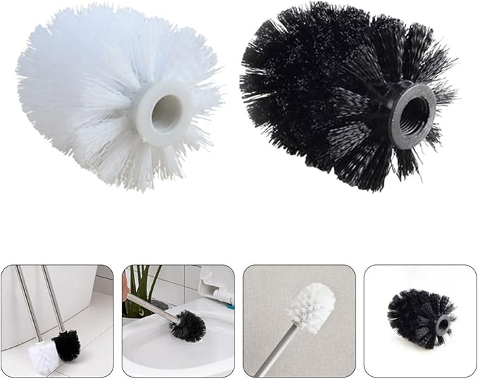 NUOBESTY 6pcs Toilet Brush Replacement Heads Plastic Brush Heads for Bathroom Cleaning for Home and Commercial Use White and Black Set