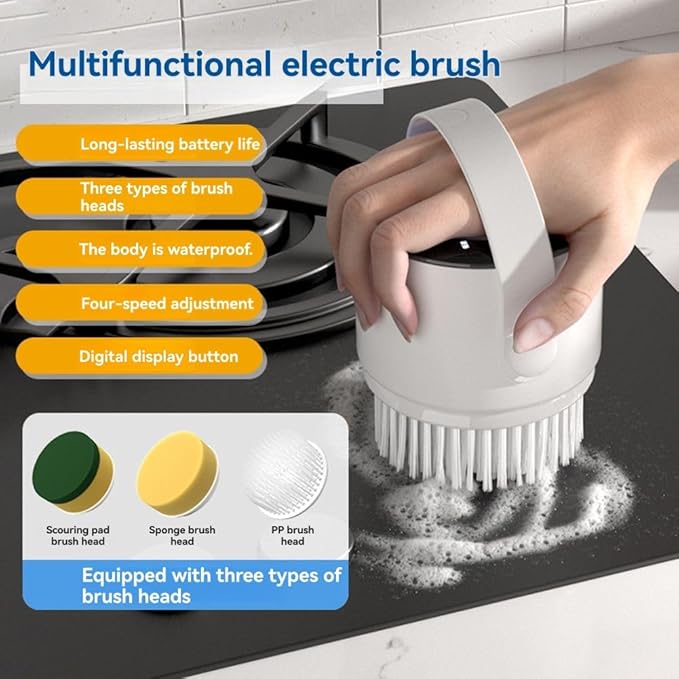 Wireless 5-In-1 Handheld Multifunctional Cleaning Brush for Kitchen and Bathroom, Electric Dishwasher Brush White