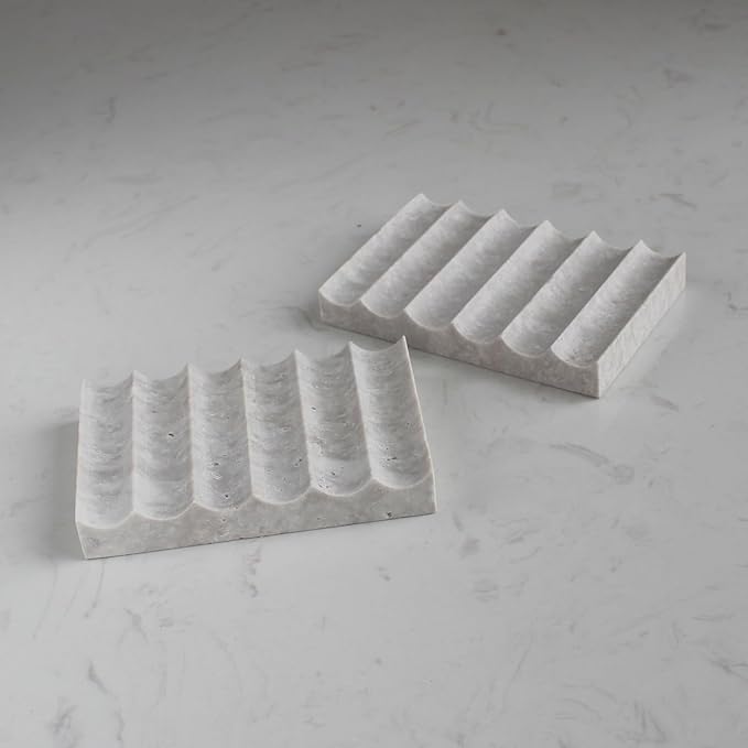 Luxury Travertine Soap Dish, Rectangle Soap Holder, Jewelry Ring Dish, Sponge Holder for Bathroom Kitchen -Grey