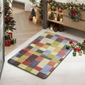 MontVoo -Bath Mat-Non Slip Thin Bathroom Rugs Fit Under Door- Quick Dry Absorbent Faux Suede Surface Grey Bathroom Floor Mats-Shower Rug for in Front of Bathtub Shower Retro Colors Plaid 16x24