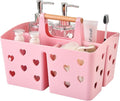 Pink Portable Shower Caddy with Handle, Large Plastic Shower Basket Organizer for College Dorm Room Essentials, Bathroom, Gym, Camping, Non-Slip Drainage Design for Toiletries & Cleaning Supplies