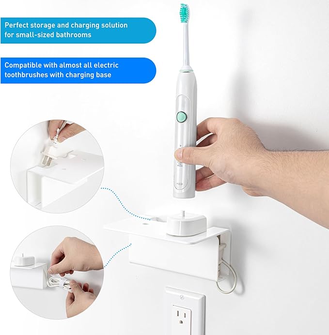 OAPRIRE Electric Toothbrush Holder for Bathroom, Acrylic Electric Toothbrush Holder Wall Mounted Come with Cable Organizer, Saving Space and Convenient Charging - White