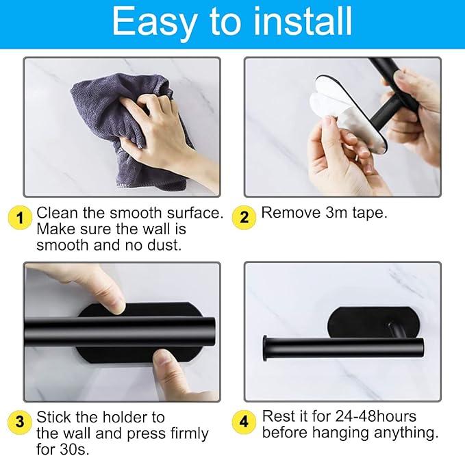 Self Adhesive Toilet Paper Holder, Matte Black Toilet Paper Holder Rustproof 304 Stainless Steel for Bathroom, Kitchen and Washroom, 3M Wall Mount DG-TPA21