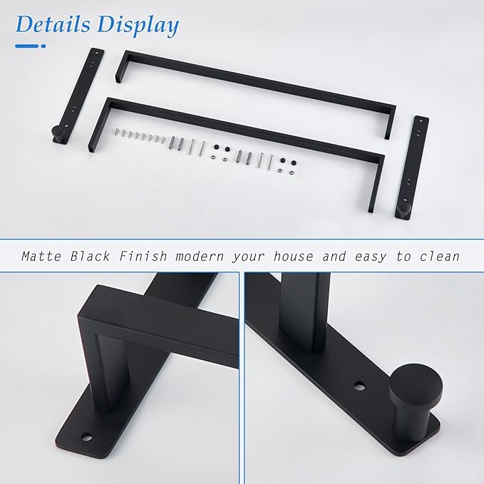 24 Inch Double Towel Bar with Hooks Matte Black, Stainless Steel Bath Shower Towel Rack Wall Mounted Towel Rod Holder for Bathroom
