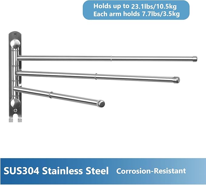 Adjustable Bathroom Towel Rack JSVER SUS304 Stainless Steel Towel Rack with Adjustable Arms (Silver, 3 Arms)