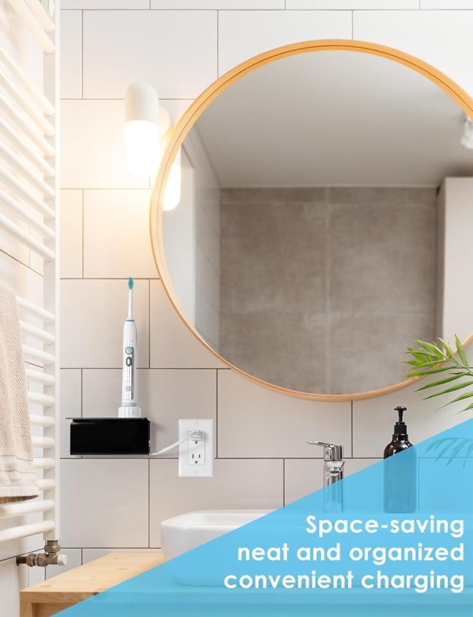 OAPRIRE Electric Toothbrush Holder Wall Mounted, Acrylic Electric Toothbrush Holder for Bathroom Come with Cable Organizer, Saving Space and Convenient Charging - Black