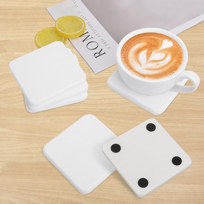 40 Pack 3.15" Square Diatomaceous Earth Coaster, Versatile Water Absorbent Diatomite Coaster, Premium Water Absorbing Bath Stone Mat for Modern Home