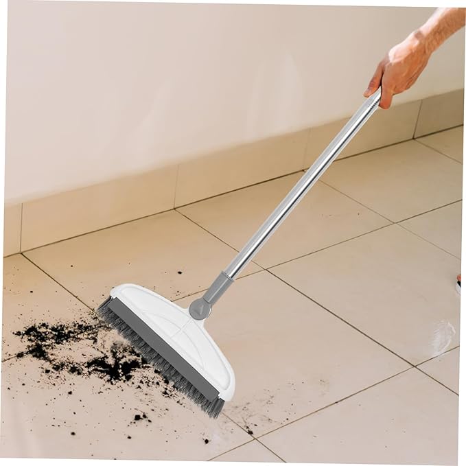 GLEAVI Rotatable Shaped Long Handle Scrub Brush for Bathroom and Floor Cleaning Stiff Bristles for Tile Grout Shower Kitchen Garage Wet and Dry Use Extension Handle for Comfortable Reach
