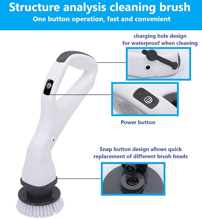 Electric Scrubber Brush for Cleaning Electric Cleaning Brush Scrubber Rechargeable Cordless Portable High Spin Scrubber Kit 4 Replaceable Cleaning Brush Heads for Cleaning Kitchen Pool Car (White)