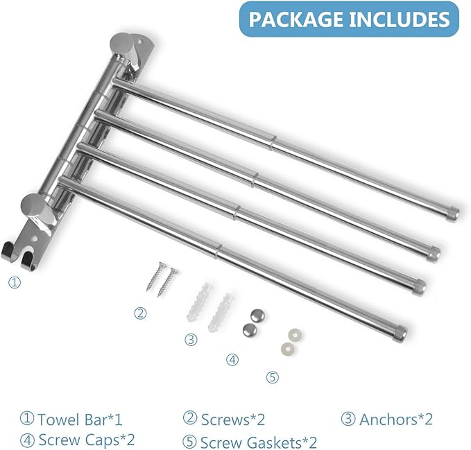 Adjustable Bathroom Towel Rack JSVER SUS304 Stainless Steel Towel Rack with Adjustable Arms (Silver, 4 Arms)