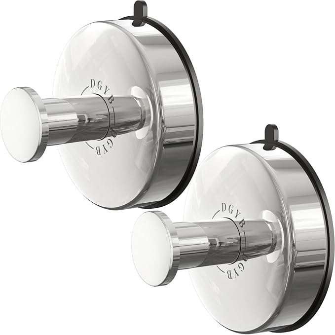 DGYB Suction Cup Hooks for Shower Set of 2 Removable Stainless Steel Towel Hook for Bathroom Glass Window Door Wall and Suction Wreath Hook for Hanging Robe, Loofah, Coat - Chrome
