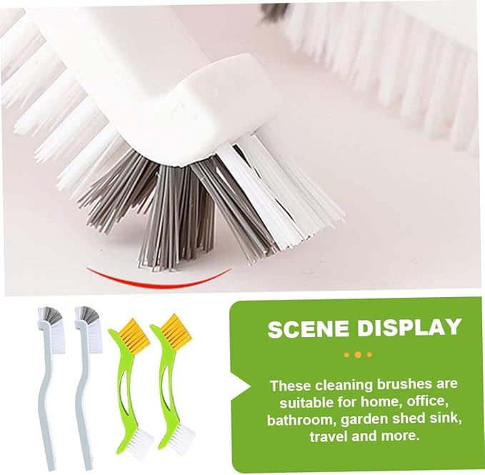 Healifty 4pcs Double Head Sink Scrub Brush with Curved Handle Flexible Fine Bristles Deep Cleaning Grout Cleaner for Kitchen Bathroom Corners and Surfaces Reusable Corner Scrubbing Tool