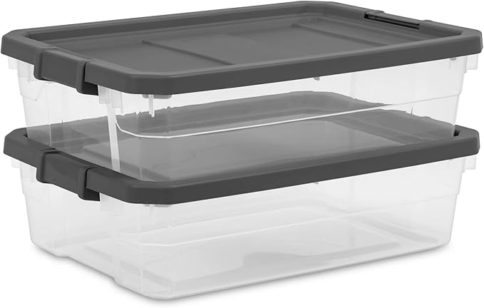 2 Pack 40 Quart Stackable Storage Bins with Latching Lids, Durable Clear Plastic Modular Organizing Containers for Closet, Bathroom, Office & Underbed，Basement & Attic