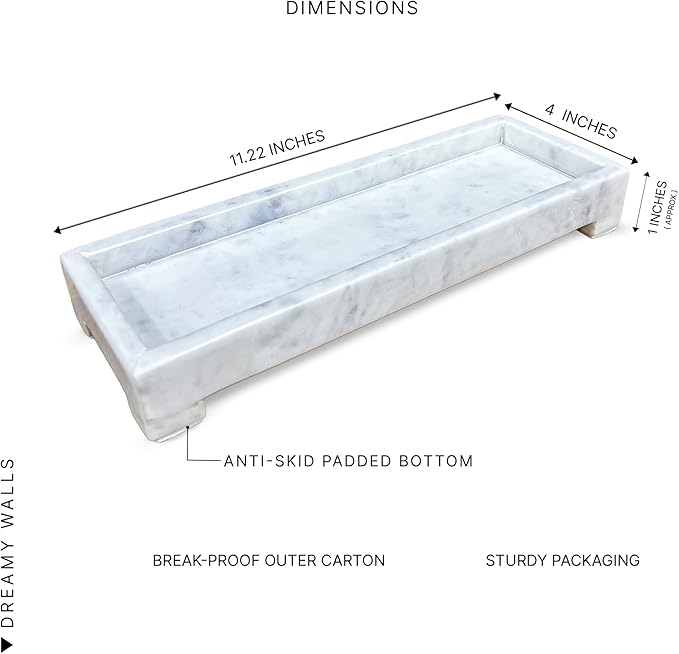 Marble Vanity Tray – White Marble Decorative Organizer for Bathroom, Kitchen, Perfume, Jewelry & Countertop Decor