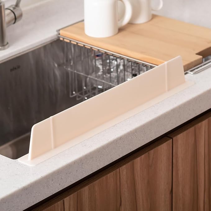 FLT Aqua Silicone Sink Splash Guard-Water Splash Gaurd for Kitchen, Island and Bathroom- 20 inch wide-No Suction Cup (Made in Korea) (Ivory)
