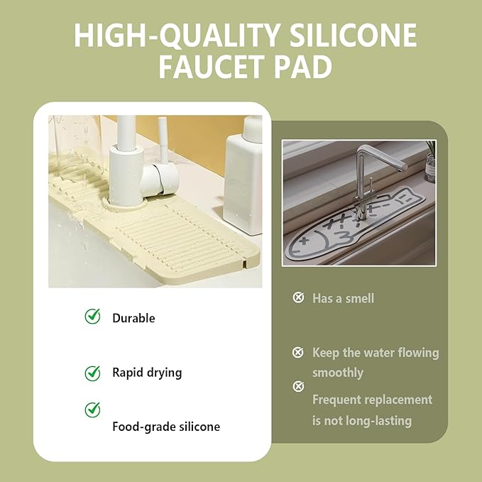Faucet Mat for Kitchen Sink Splash Guard, 17.5"X5.5" Silicone Sink Splash Guard with Soap Holder, Snap-On Design & 7°slope Fast Drain, Perfect for Stone Sinks in Kitchen & Bathroom
