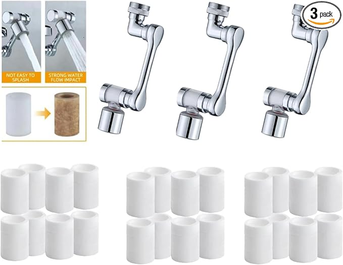 3 pack Water Filter Faucet Extender, 1080° RotatingTO FILTRATION WATER made Copper with free 24 Filter, 2 Modes 360° Swivel Faucet for Bathroom, Kitchen Sink, K Trends.(3)
