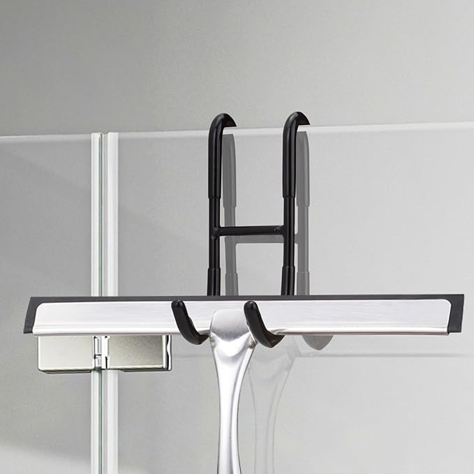 2 Pack Double-Sided Towel Hooks for Shower Door, 304 Stainless Steel, Over Bathroom Frameless Glass Door Rack Hooks for Loofah Robe Shaver, Black