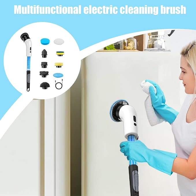 Bathroom Cleaning Scrubber - Rechargeable Multifunctional Electric Cleaning Brush - Cordless Power Scrubbers with Extension Rod - Cleaning Supplies with Replaceable Brush Head for Tub Tile, Kitchen