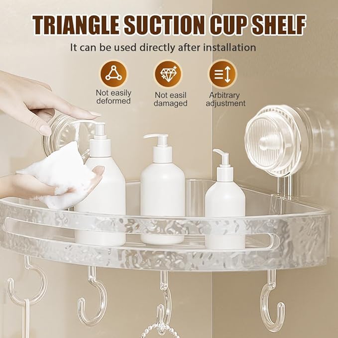 Corrugated Suction Cup Storage Holder, 2025 New Movable Shower Shelf Suction Cup, Corner Shower Caddy Large Organizer Bathroom Shelf No-Drill Wall-Mounted Storage (CLEAR)