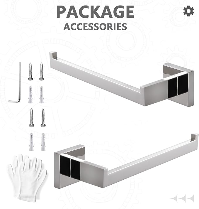 LANC Bathroom Hand Towel Holder 2 Pack Left and Right Side Chrome Silver Hand Towel Bar 10 Inche Square Towel Ring for Kitchen Lavatory Wall Mounted Modern Polished Towel Rack,A8806CP-LRP2