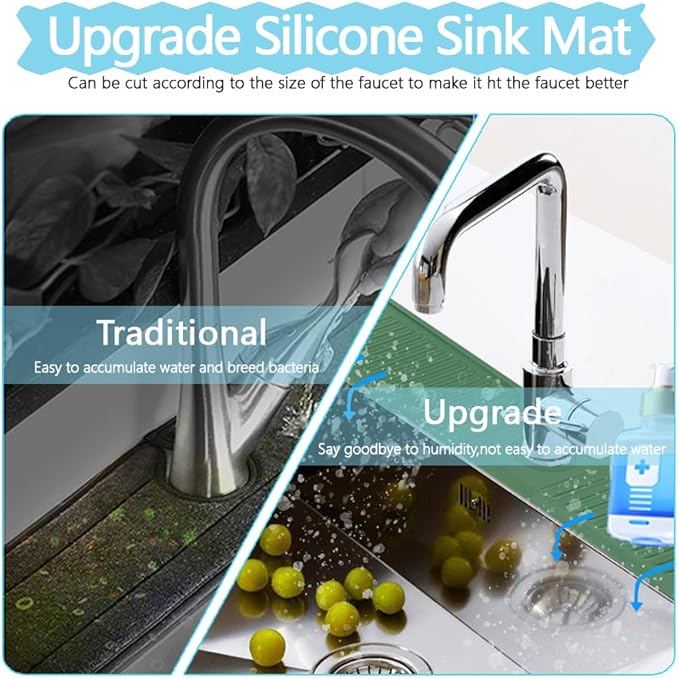 Kitchen Faucet Splash Mat, 24 inch Silicone Sink Splash Guard Drying Mat, Faucet Handle Drip Catcher Tray for Kitchen Sink & Bathroom Counter