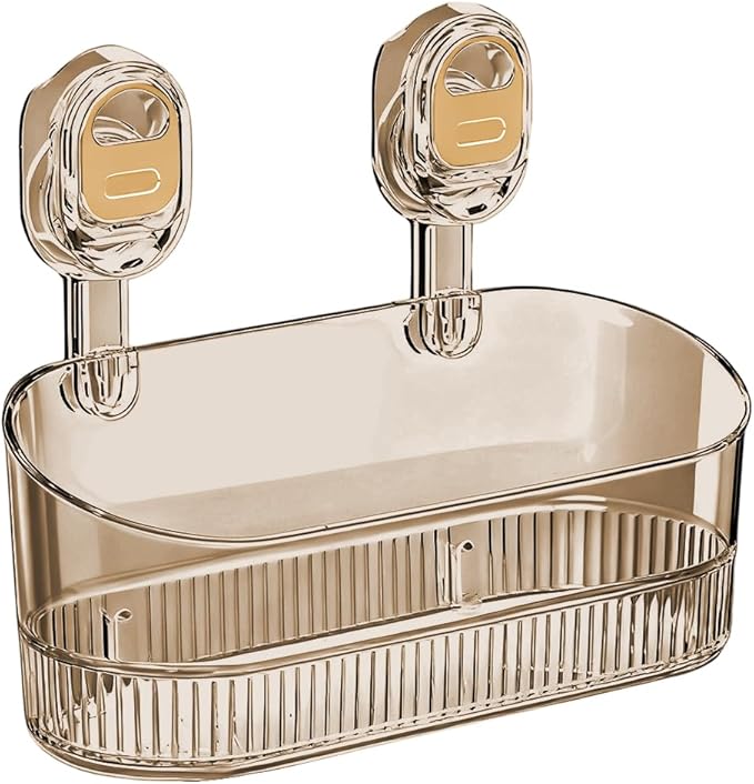 2026 New No-Drill Bathroom Suction Storage Box, Large Capacity Strong Load-Bearing Suction Cup Storage Rack with Drain Holes, Removable Shower Caddy Hanging Wall Mount Kitchen Organizer (1, Gold)