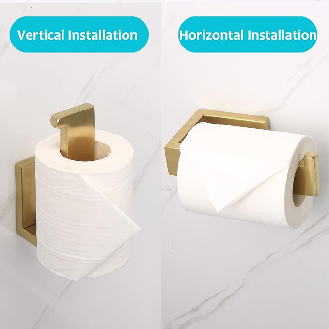 TocTen Toilet Paper Holder-Bathroom Tissue Holder Fit Big Roll Paper, Toilet Paper Roll Holder Wall Mounted Made of Thicken Stainless Steel, Suitable for Bathroom, Kitchen.(5.9 Inch, Brushed Gold)