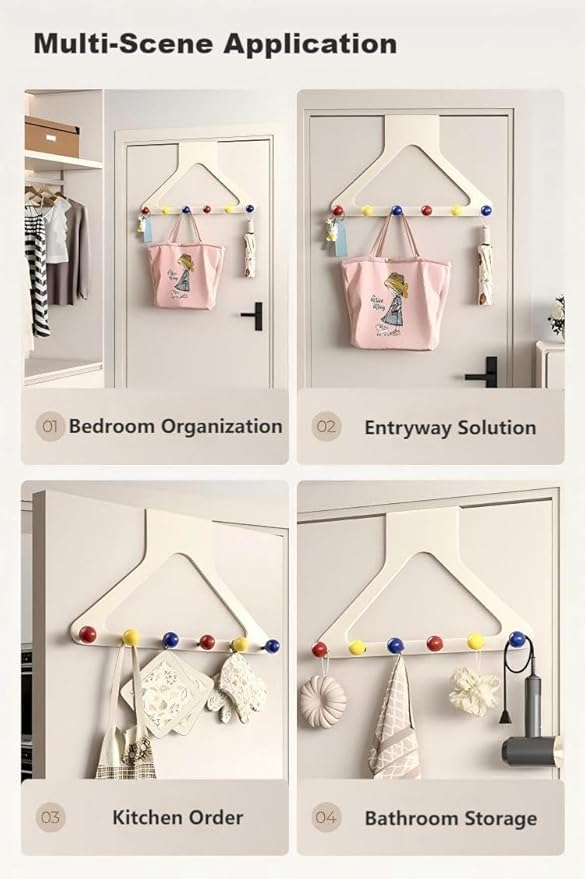 HGZBS Vibrant Over Door Hooks with Damage-Free Adhesive Mount, 6 Heavy Duty Hooks 8.7 Inch Height No Drill for Coats & Robes (Dopamine, Regular)
