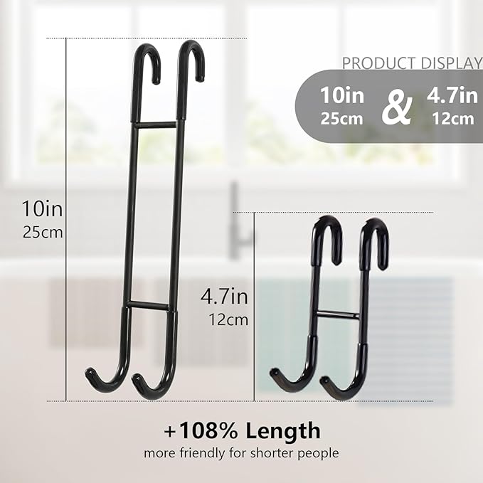 NINETREX Shower Door Hooks,Over Glass Door Hooks for Bathrooms Frameless Glass,Heavy Duty SUS 304 Stainless Steel Hook for Towels,Squeegee,Loofah,Shaver,Robe,2 Pack,Black,10Inch