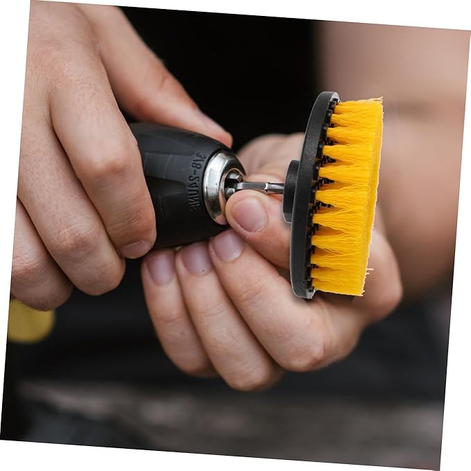 Drill Brush Attachment Set 5-inch Hollow Yellow Electric Cleaning Brush Heads Replacement for Floor Kitchen Bathroom Scrubbing Household Tool