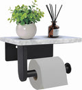 Toilet Paper Holder with Natural Marble Shelf for Bathroom Washroom,Wall Mounted Tissue Holder Suitable for Mega Roll (Small 6.7 * 4.3 in Matte Black)