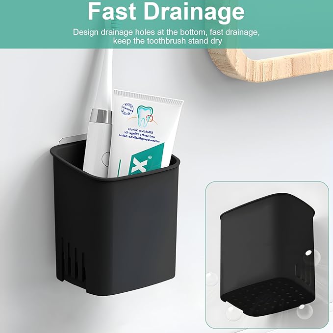 2 Packs Wall Mounted Toothbrush Holders, Self Adhesive Bathroom Toothbrush Wall Holder for Electric Toothbrush, Toothpaste, Razor,Shower Accessories (Black)