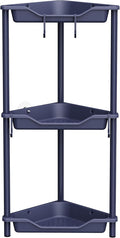 Orimade Rustproof 3 Tier Floor Standing Corner Shower Caddy Organizer, Plastic Metal Splicing Floor Corner Shelf Rack Stands for Bathroom, Bluish-Purple