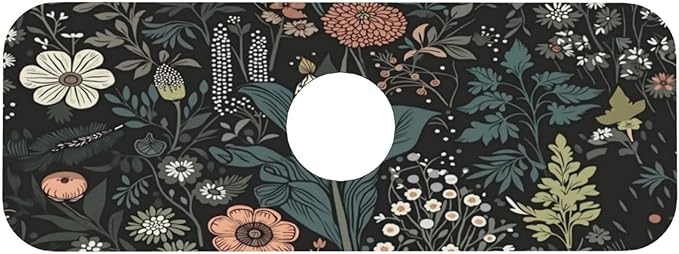 Botanical Floral 15" X 5.5" Kitchen Sink Splash Guard, Faucet Guard Draining Mat, Faucet Suction Pad For Kitchen Bathroom