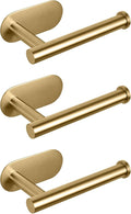 NearMoon Toilet Paper Holder Self Adhesive, Premium Thicken SUS304 Stainless Steel Rustproof Adhesive Toilet Roll Holder no Drilling for Bathroom, Kitchen, Washroom (3 Pack, Brushed Gold)