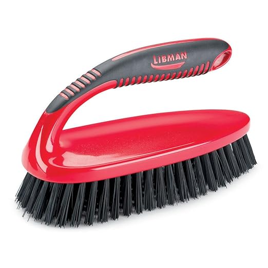 Libman Commercial 567 Big Scrub Brush, Polypropylene, 8" x 3.5" scrubbing Surface, Red and Black (Pack of 4)
