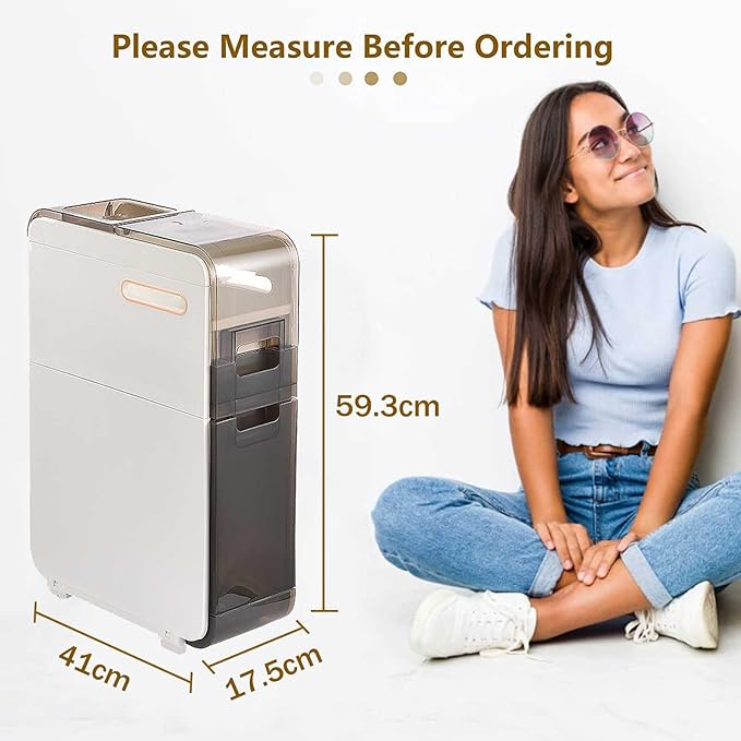Plastic Bathroom Storage Cabinet Narrow Slim Gap Floor Organizer Side Unit Rolling Waterproof Toilet Paper Holder with Drawers and Handle for Small Kitchen Laundry, 2 Layers