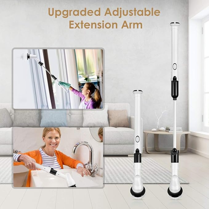 LEPOWERP [2020 Upgraded] Electric Spin Scrubber, Cordless Bathroom Shower Scrubber with 3 Replaceable Cleaning Brush Head & Adjustable Extension Handle for Home & Office