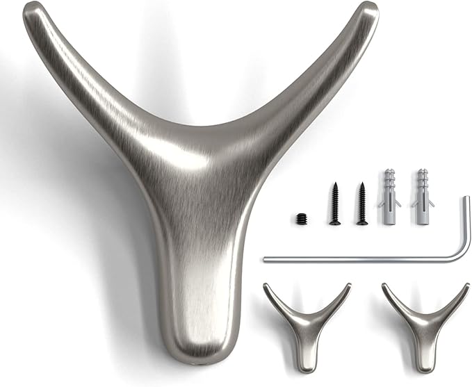 CARAGO Coat Hooks, Towel Hooks for Bathroom,3 Packs Metal Heavy Duty Wall Hooks, Suitable for Cloakroom, Living Room, Kitchen, Bathroom, for Hanging Clothes, Hats, Bags, Towels (Gray Brushed)