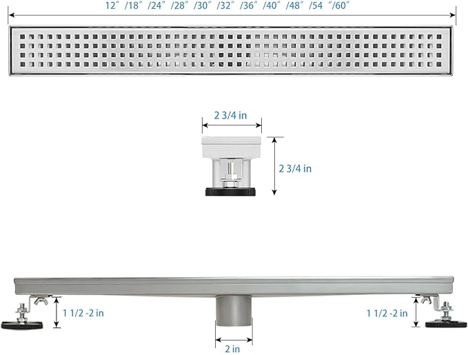 SaniteModar Linear Shower Drain, Shower Drain 18 inch with Removable Grate, Brushed 304 Stainless Steel Linear Drain Include Hair Strainer,Adjustable Leveling Feet